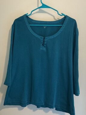 Plus Size Long Sleeve Top with Satin Trim and Buttons